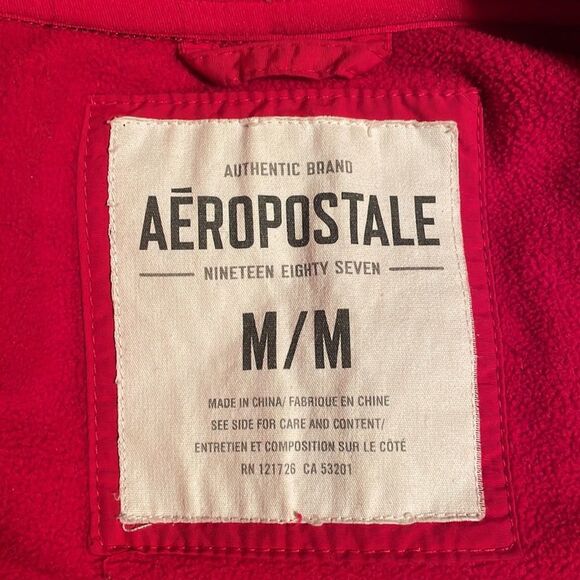 Aeropostale red fleece jacket with black trim size M/M, waterproof shoulders EUC - Picture 8 of 11